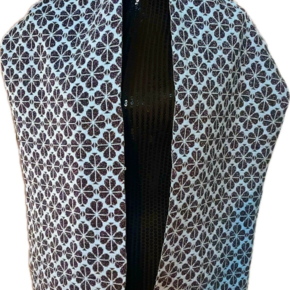 Kate Spade Blue and Black Floral Knit Scarf Size: 71” x 11” - Picture 3 of 11